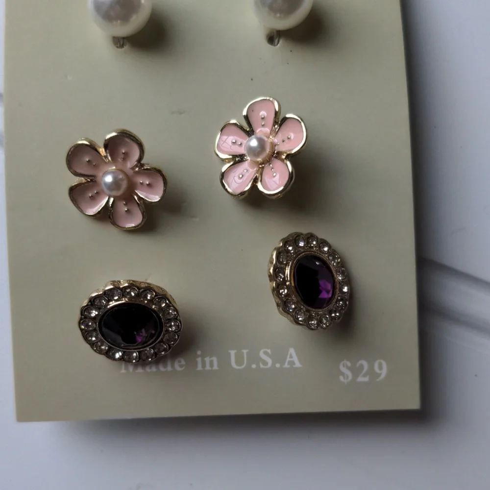 JCrew Limited Edition 3 Pairs Post Stud Earrings Set New on Card - Picture 4 of 7